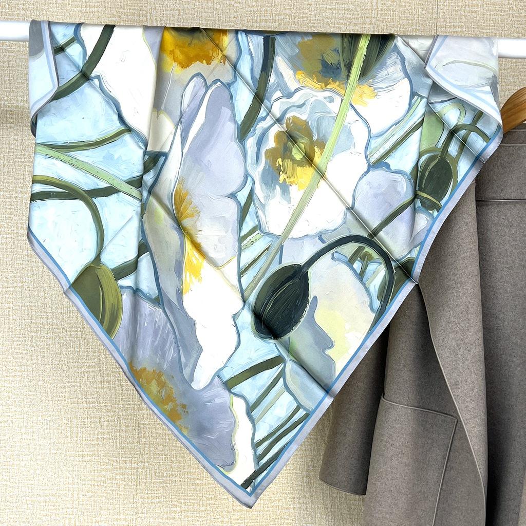 Silk Women'S Spring And Autumn Versatile 90 Vegetarian Crepe Satin Square Scarf 100% Mulberry Silk Scarf Shawl