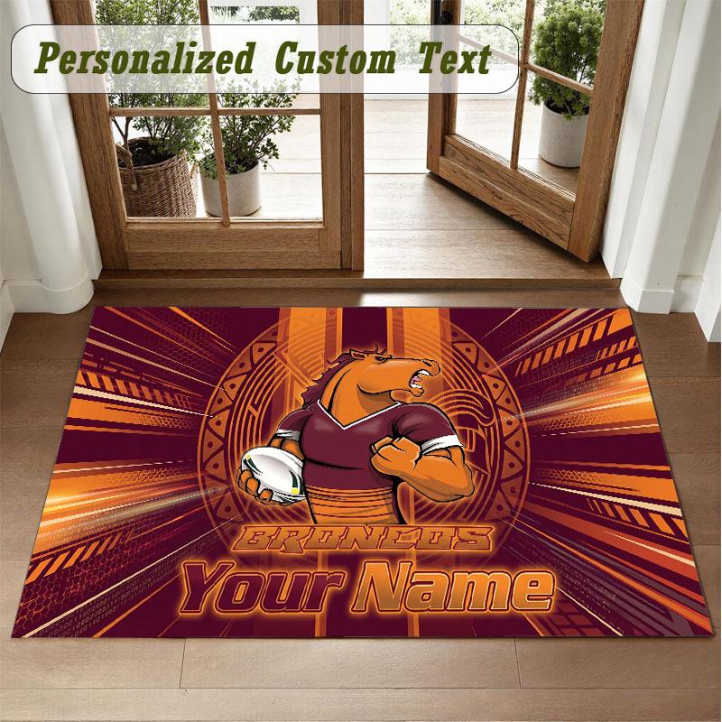 Crystal Velvet Square Rug Custom NameBrisbane Broncos Pattern Non Slip Home Floor Decor Rug