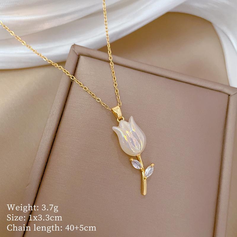 Mermaid Ji Rose Light Luxury Temperament Gorgeous Full Diamond Necklace Female Versatile Collarbone Chain Titanium Steel Chain