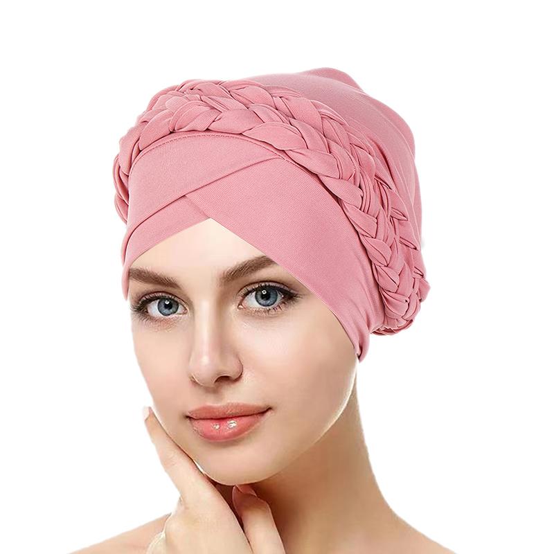 1 buc Căciulă Wrap Turban Păr Împletit Pierdere Păr Pălărie Culoare Solidă Femei Eșarfă de Cap Cancer Chimioterapie Căciulă Musulman Poliester
