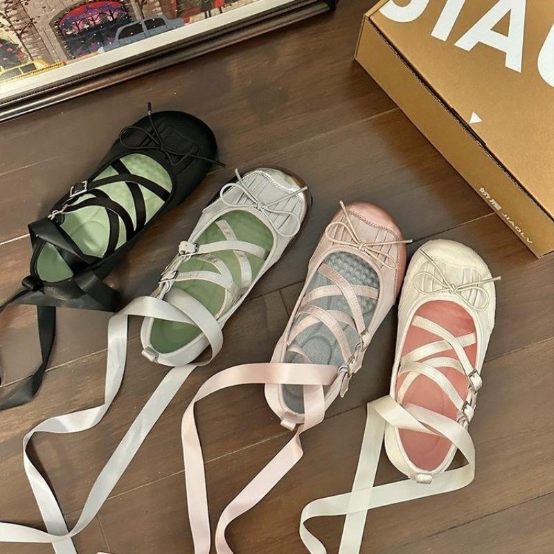 Mode Frühling Überkreuzriemen Damen Ballerinas Mode Elegant Runde Zehenschuhe Damen Komfort Streetstyle Weiche Sohle Ballerinas Schuhe