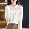 Women's Collar Knitted Cardigan Basic Versatile Top Spun Wool Jacket Elegant Single Breasted Sweater