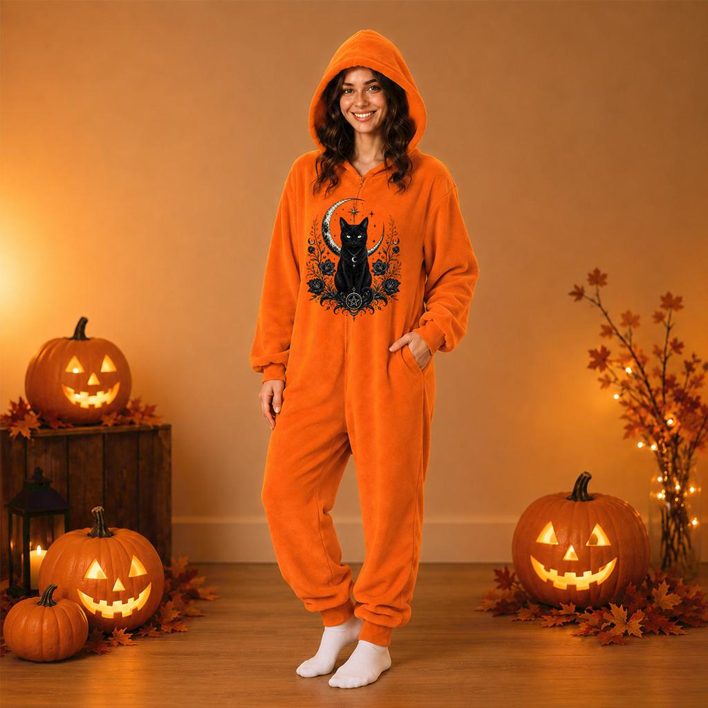 Damen Halloween Print Flanell Strampler für Loungewear und