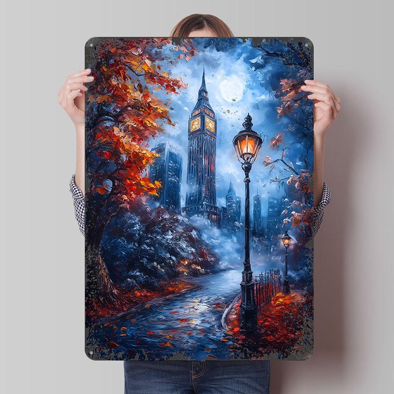 

London Nightfall Metal Poster Customized Wall Art Retro Vintage Tinplate Signs for Aesthetic Decoration Room Bar Accessories 20x30cm（7.8x11.8inch）