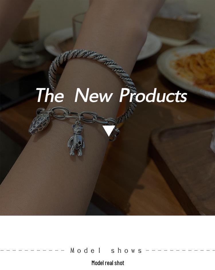 S925 Vintage Strawberry Bear Woven Bracelet for Women - Stylish and Versatile Design.