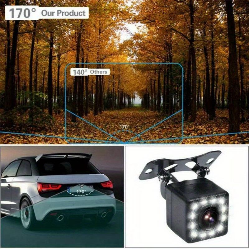 HD CCD Car Rear View Camera with 12 LED Night Vision - Wide Angle Reverse Backup Camera for Parking, Front & Rear Universal