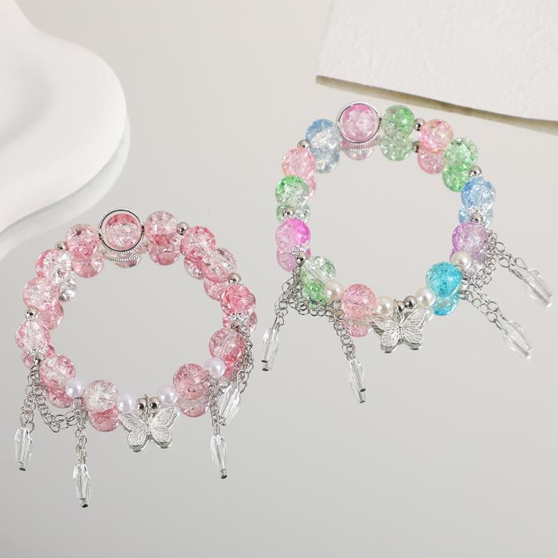 Korean Colorful Butterfly Bracelets Bead Tassel Bracelet For Women Fashion Sweet Versatile Accessory Wedding Birthday Jewelry