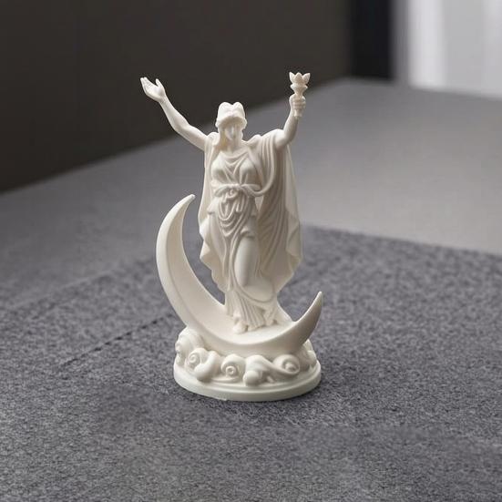 3D Printed Greek Goddess Figurine, Crescent Goddess Statue, Resin Sculpture Ornaments for Home Office Desktop Bookshelf Decorations