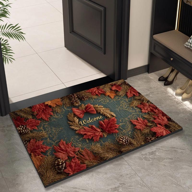 Fall Thanksgiving Maple Leaves Welcome Door Mat Non-Slip Floormat Living Room Entrance  Kitchen Hallway Balcony Rugs Home Decor