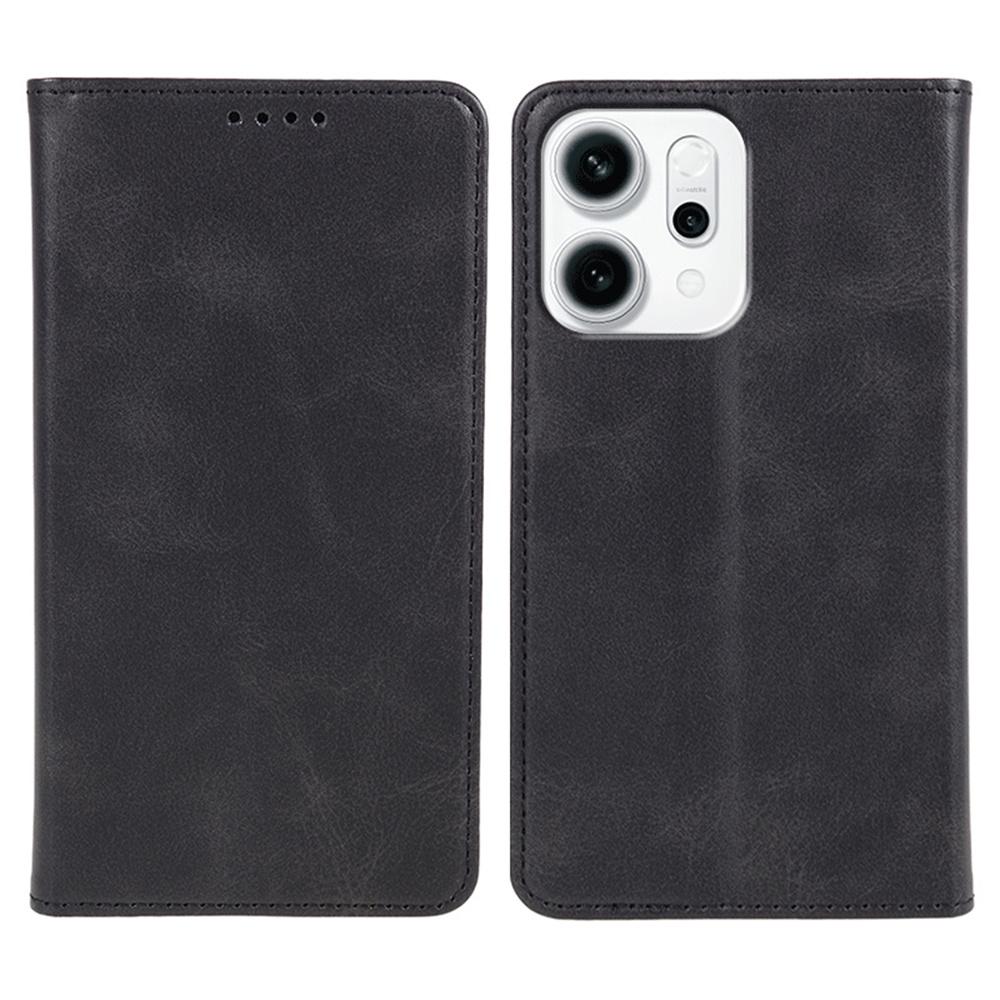 For Oppo Reno14 F 5G Case Strong Magnetic PU Leather Phone Cover Calf Texture