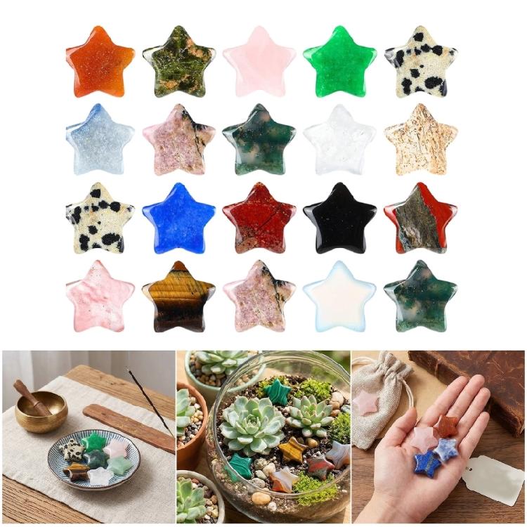 20Pcs Colorful Miniature Star Ornament 20x20mm Tiny Stone Star Decoration For Tabletop Bookshelf Festival Decoration
