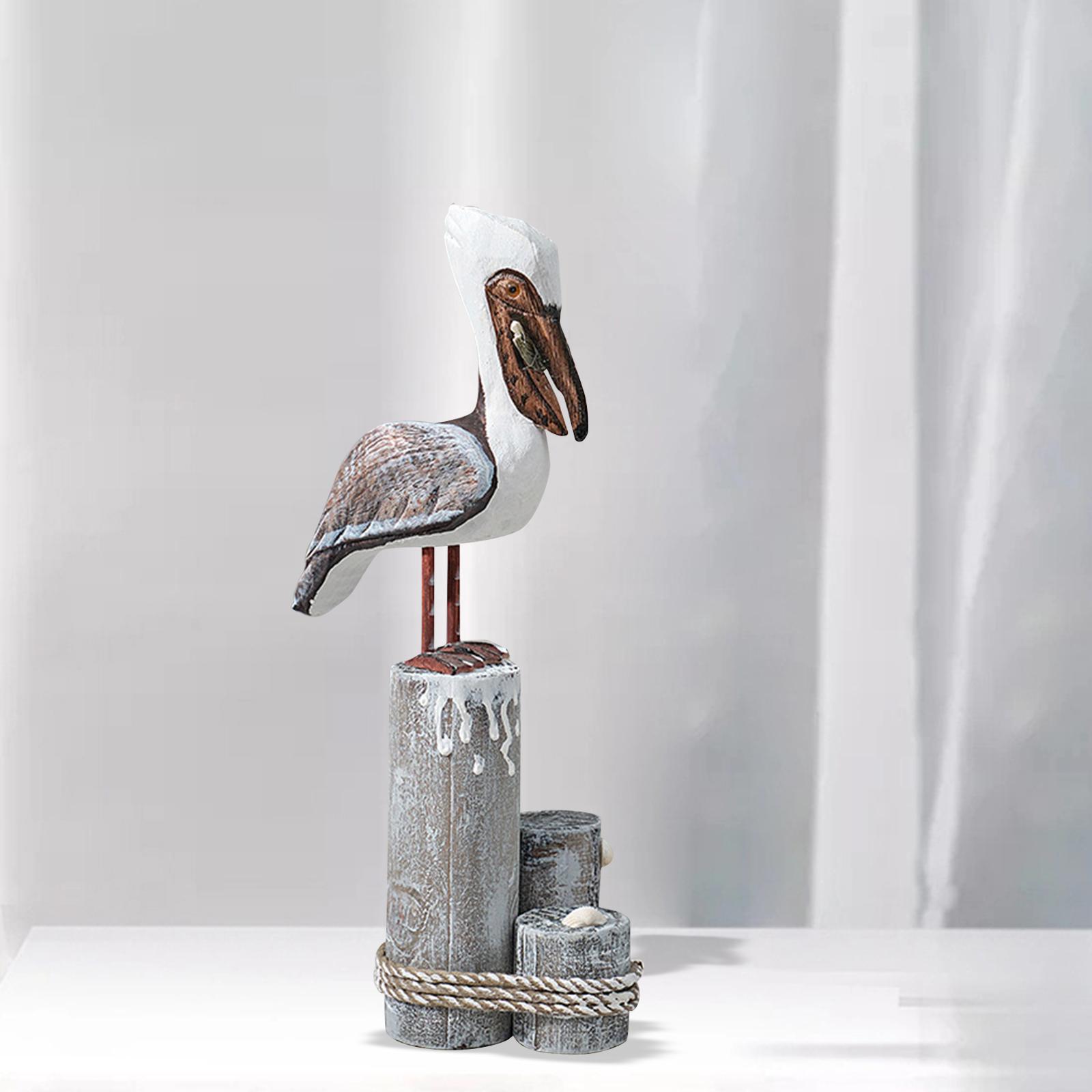 

Handmade Wooden Pelicans Decor Vivid Handcraft Bird Statue Collectable Creative Retro for Wedding Desk Decoration