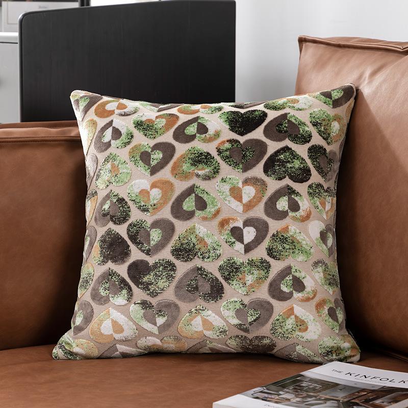 Heart & Star Shaped Jacquard Cut Velvet Throw Pillow Cushion Cover for Sofa Hotel Living Room Decorative Removable Washable