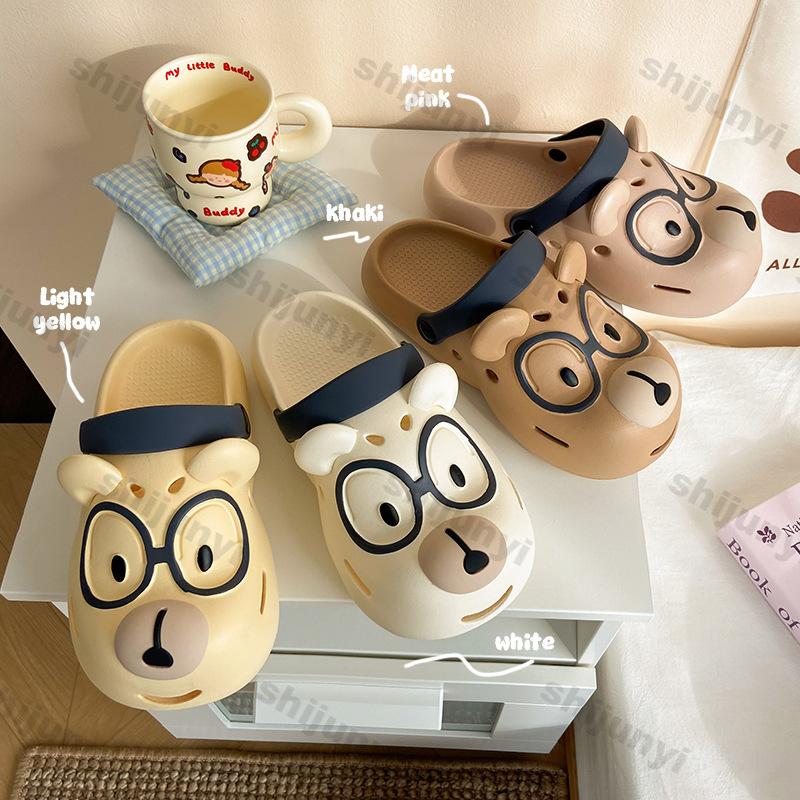 Women Indoor Bathroom Slippers Cute Cartoon Bear Men Summer Flip-flops Soft EVA Anti-slip Couples Home Thick Soled Beach Slides