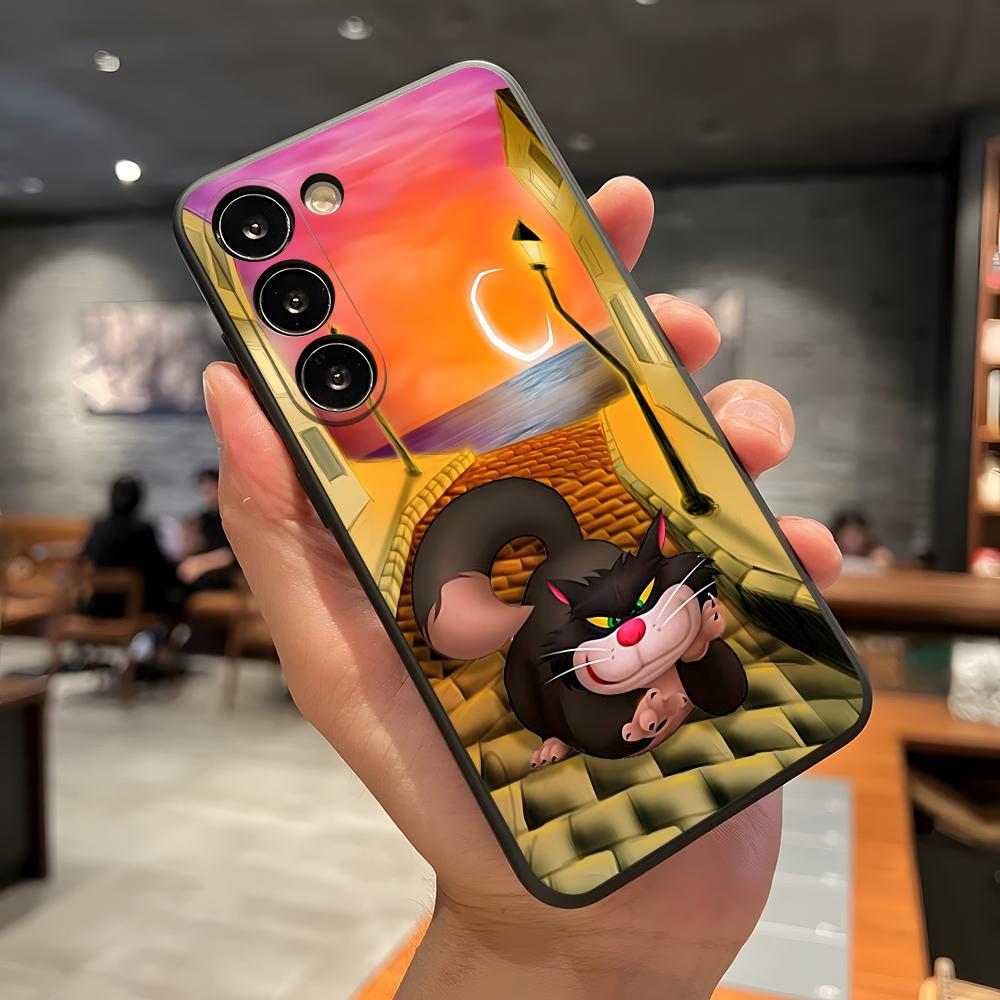 Cinderella Lucifer Cat Phone Case For Samsung A56 A36 A26 A16 A15 A25 A35 A55 A14 A34 A24 A54 Black Soft Shell