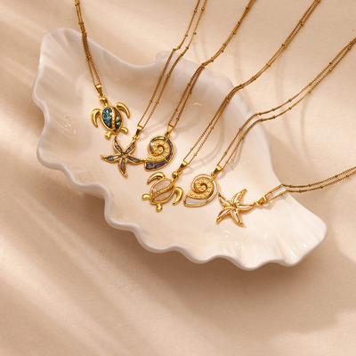 Stainless Steel Starfish Pendant Necklace for Women Gold Color Shell Charm Clavicle Chain Summer Beach Fashion Jewelry Gift
