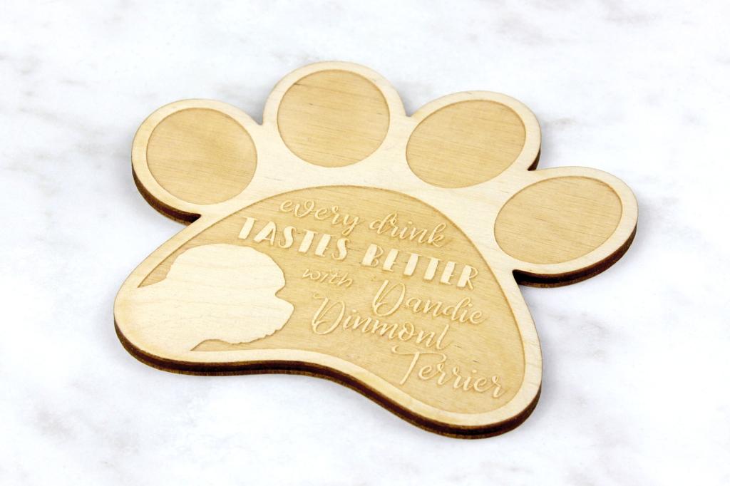 Dandie Dinmont Terrier, Hindlee Terrier - Mug coaster, engraved coaster with dog, gift for dog lover by Art-Dog brand
