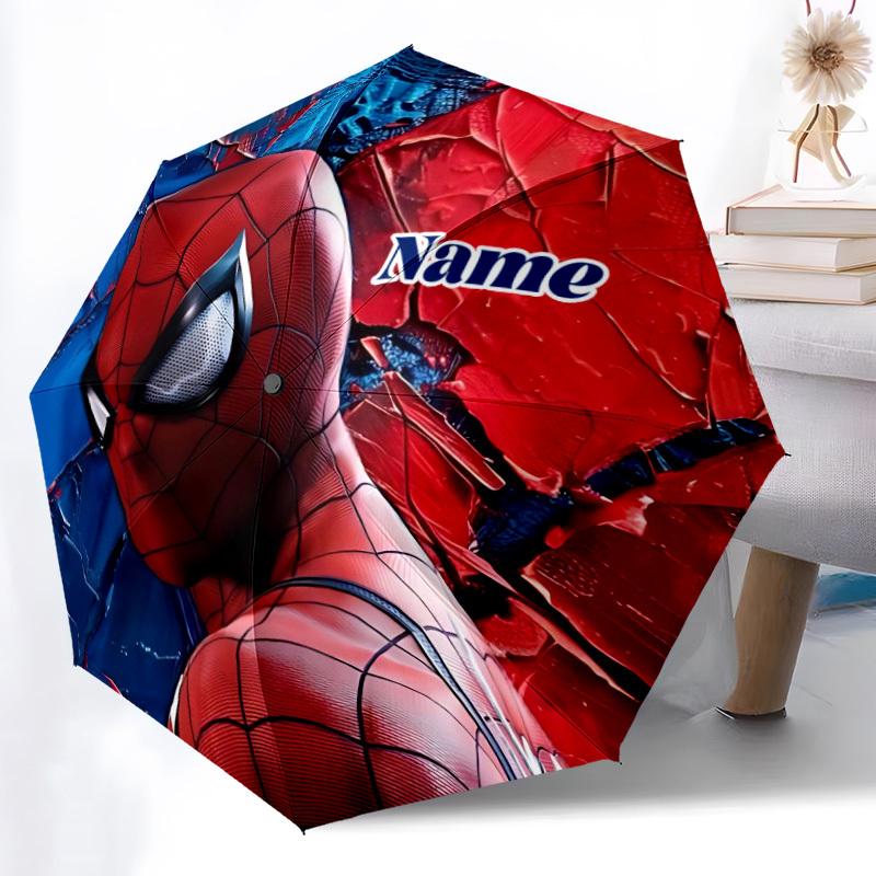 1PC SpiderMan Custom Name Automatic Open/Close, 8-Rib Durable Frame Compact Travel Umbrella for Men & Women D1222007