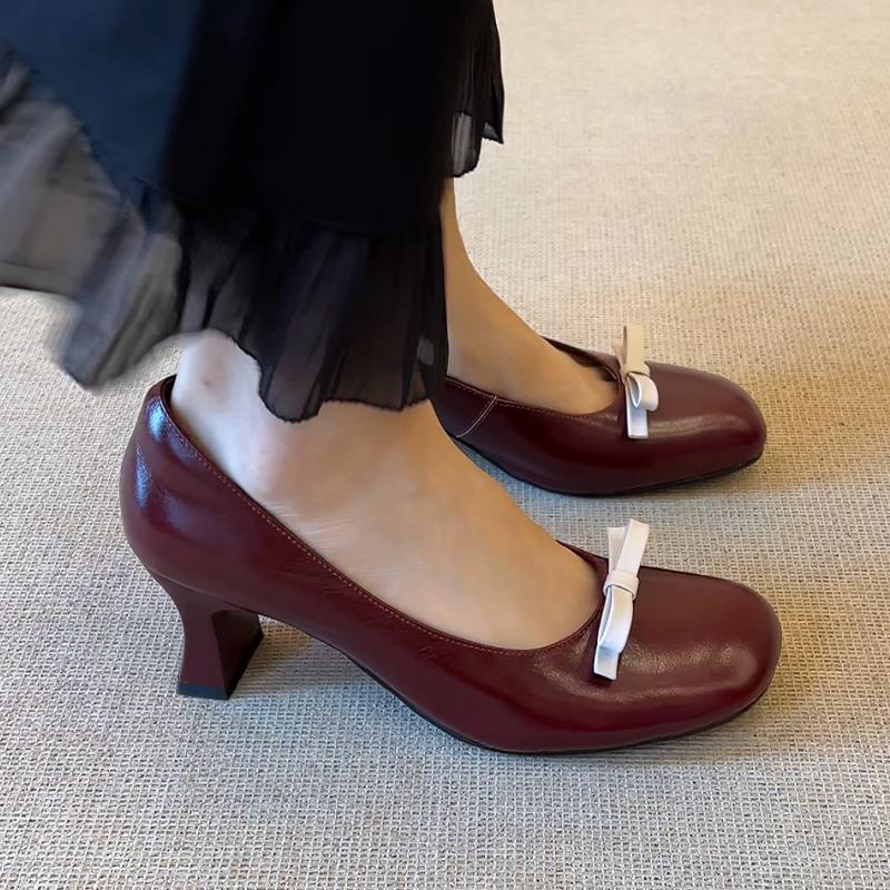 

Fashion High Heels Women Mary Jance Shoes Shallow Bow Dress Luxury Shoes Fashion Elegant Pumps 2025 Autumn Designer Sexy Chaussure Femme 40 вино красного