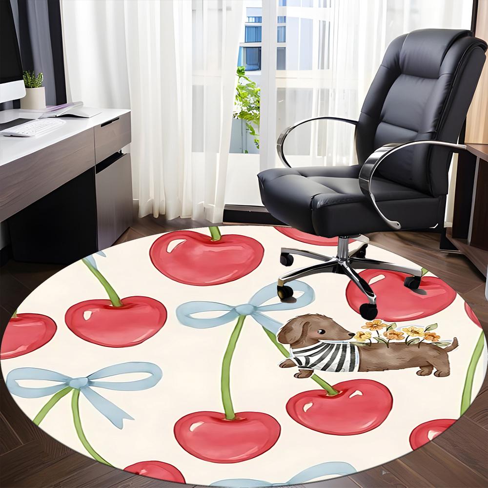 1pc Cherry Dogs Office Round Rug, Non-slip, Soft and Durable Office Rug for Interior Decoration, Perfect for Office, Beautiful Decoration yy260312010