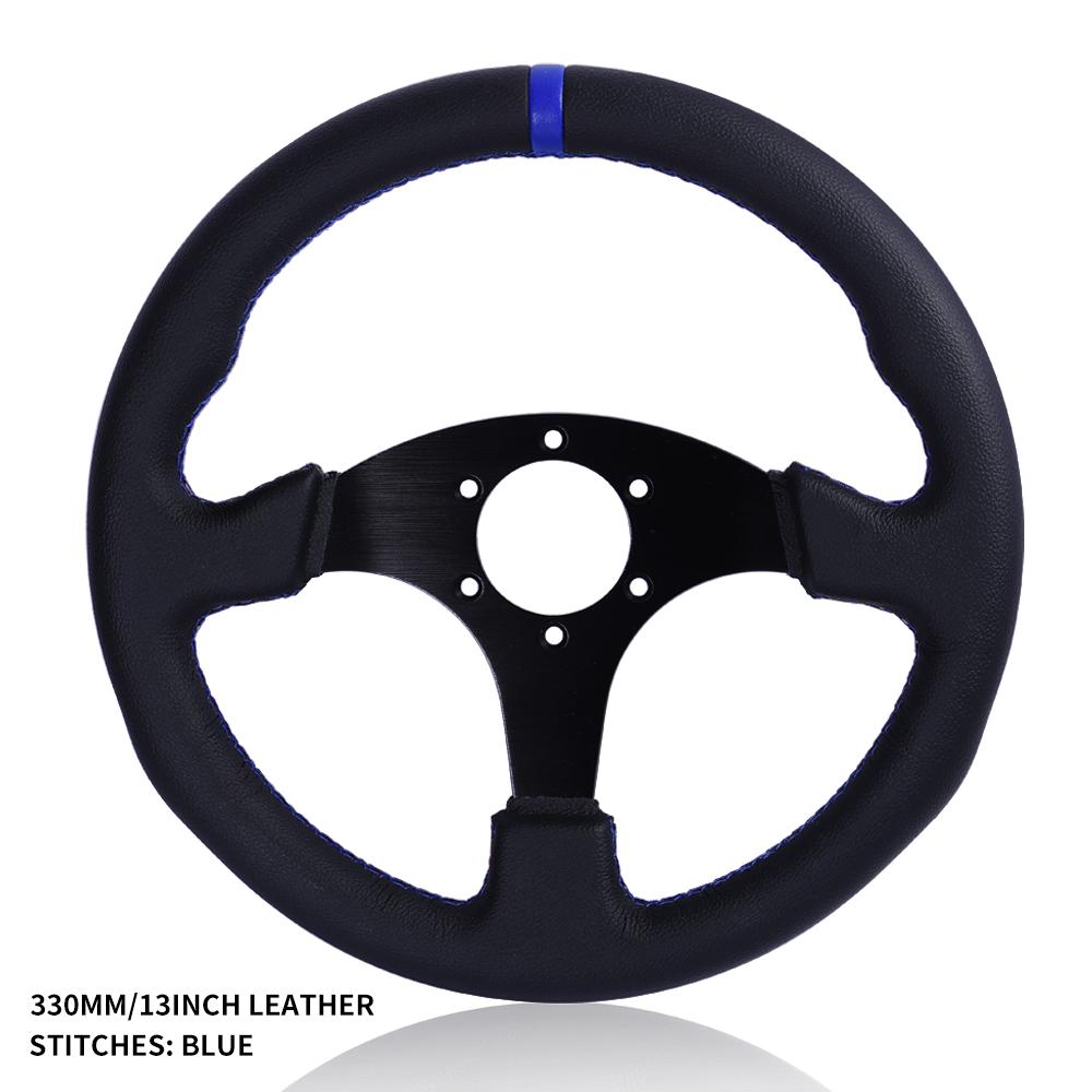 330mm/13Inch Flat Steering Wheel Leather Aluminum Frame Racing Drift Pc Game Steering Wheel Universal