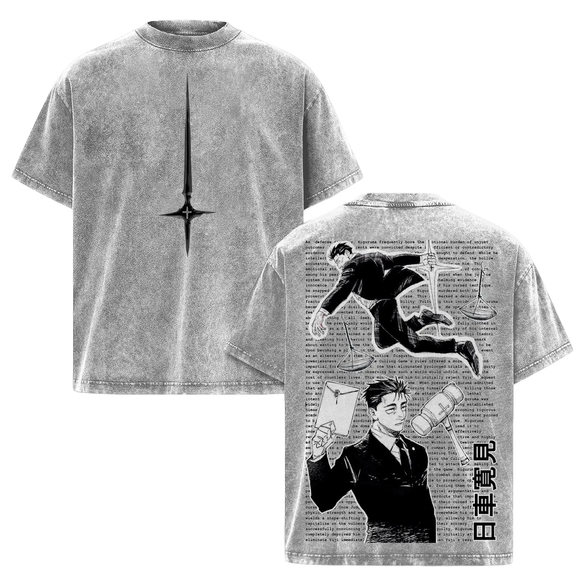 

Jujutsu Kaisen Hiromi Higuruma T-shirt For Men Women Clothing Anime Washed Oversized T Shirt Summer Short Sleeve Cotton Tee Tops XXL сірий колір