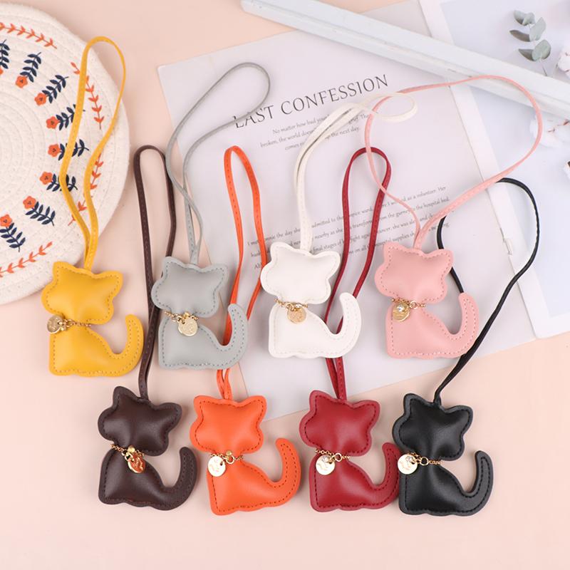 Pu Leather Cat Pendant Keychain Cute Animal Keyring Women Bag Charm Handbag Hanging Decoration For Girl Gifts