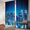 2 Peças Cortina Paisagem Urbana Grande Cidade Panorama Noturno De Uma Varanda Com Arranha-céus Para Quarto Sala de Estar e Sala de Jantar A