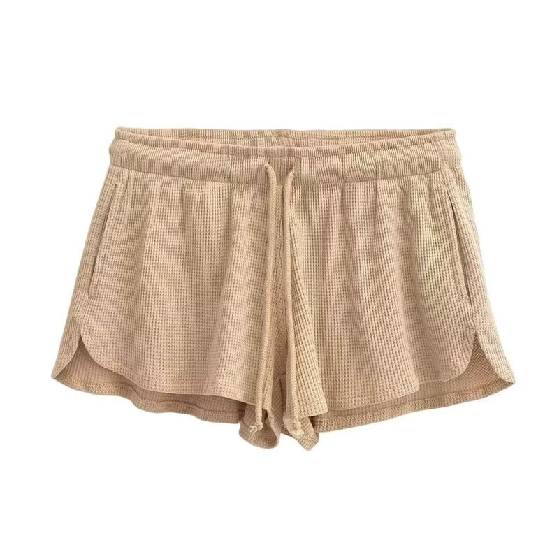 BM Sense Waffle Low Waist Shorts Gyaru Wind Drawstring Casual Pants Women Summer Loose Slimming Wide Leg Sports Pants