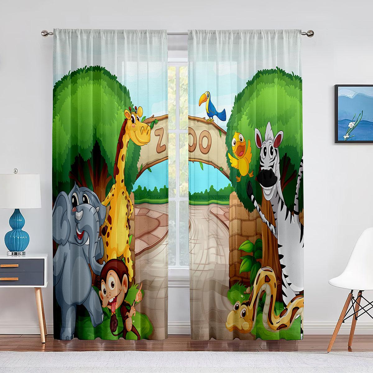 Мультяшный зоопарк тема оконные тюль занавески животные дикая природа тигр панда — фото 10