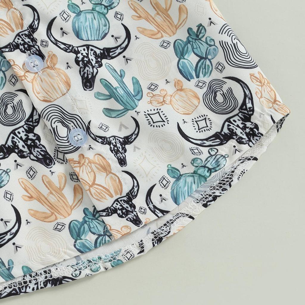 Toddler Boys Summer Casual Shirt 6M 12M 18M 24M 3Y 4Y Short Sleeve Lapel Western Elements Print Button Tops