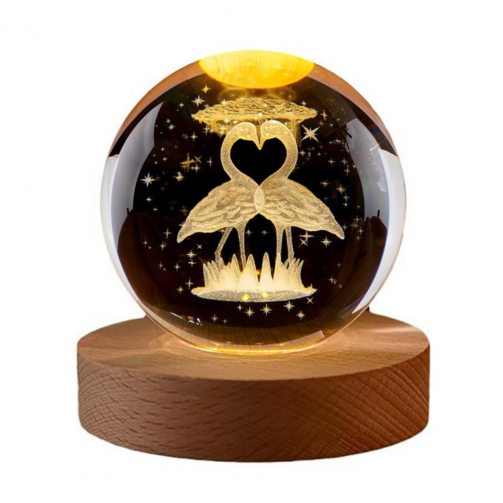 Faszinierende visuelle Erlebnislampe Glaskugel Lampe Sonnensystem Kugel Nachtlicht mit Holzsockel 7 Farbwechsel für Zuhause