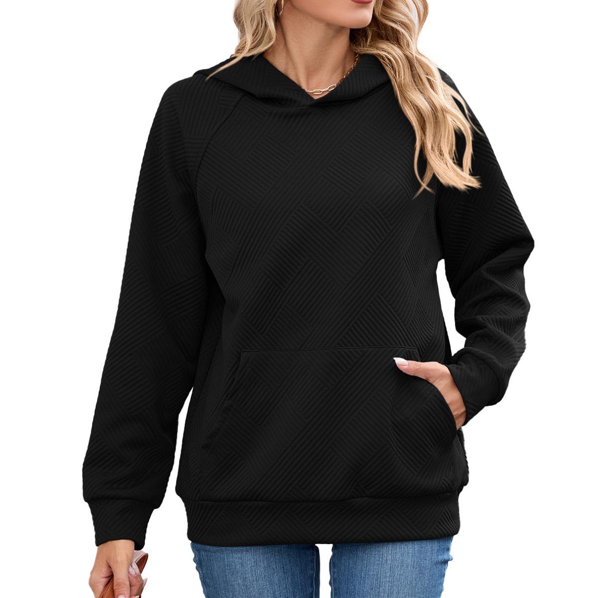 

Women s Fall Winter Solid Color Hooded Loose Long Sleeve Sweatshirt Jacket With Pockets For Amazon Cross-border Europe USA S чёрный