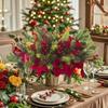 Holiday Artificial Bouquet: Pine Needles, Red Berries, Poinsettia, Faux Flowers for Christmas Home Decor