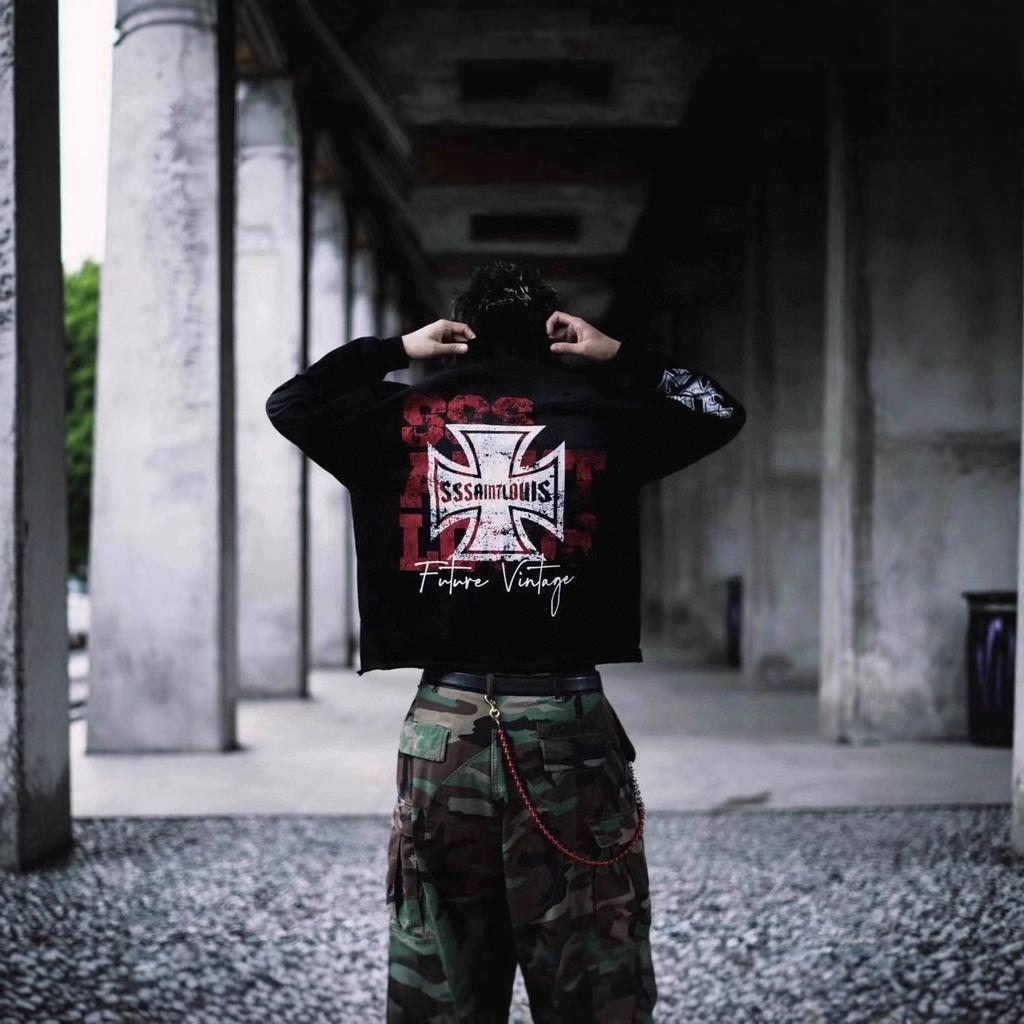 Louis Does Dirty Damage Long-Sleeved T-Shirt Street Graffiti Cross Star Top Trendy High Street Men