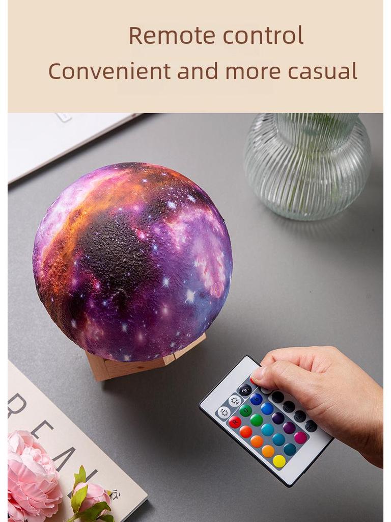 3D Moon Lamp with USB Charging, Remote Control, and Painted Planet Design - Creative Starry Sky Night Light Table Lamp.