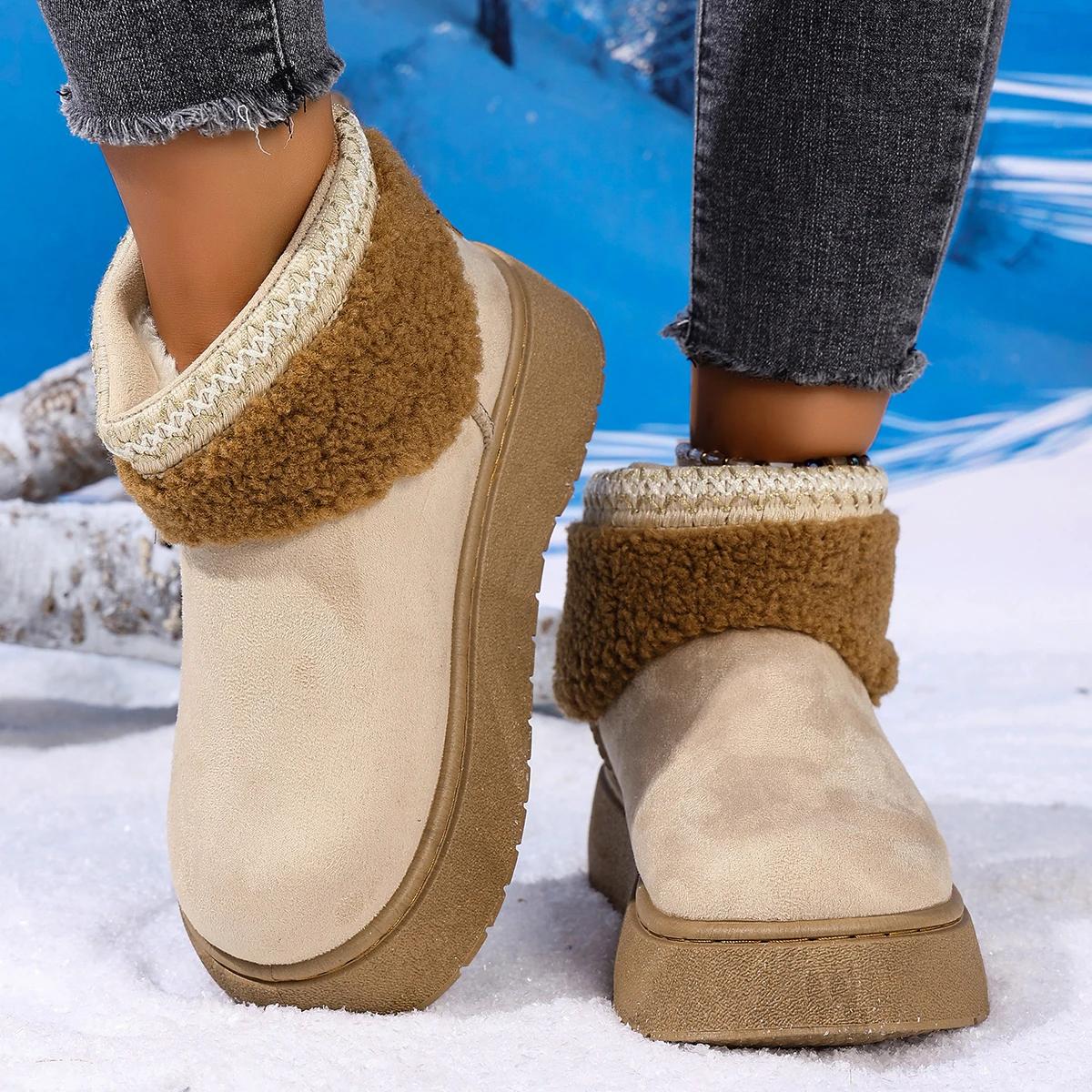 

Fashion Warm Thicken Plush Cotton Shoes Women 2025 Winter Non Slip Thick Botton Snow Boots Woman Faux Fur Chunky Platform Ankle Botas 36 белый
