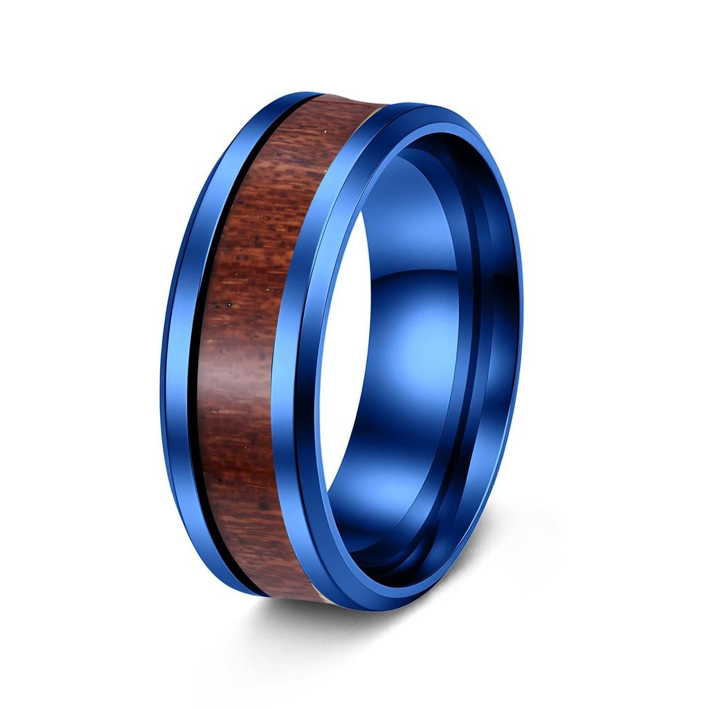 8mm Acacia Wood Inlaid Titanium Steel Men's Ring - Durable, Fade-Resistant Wood Grain Design