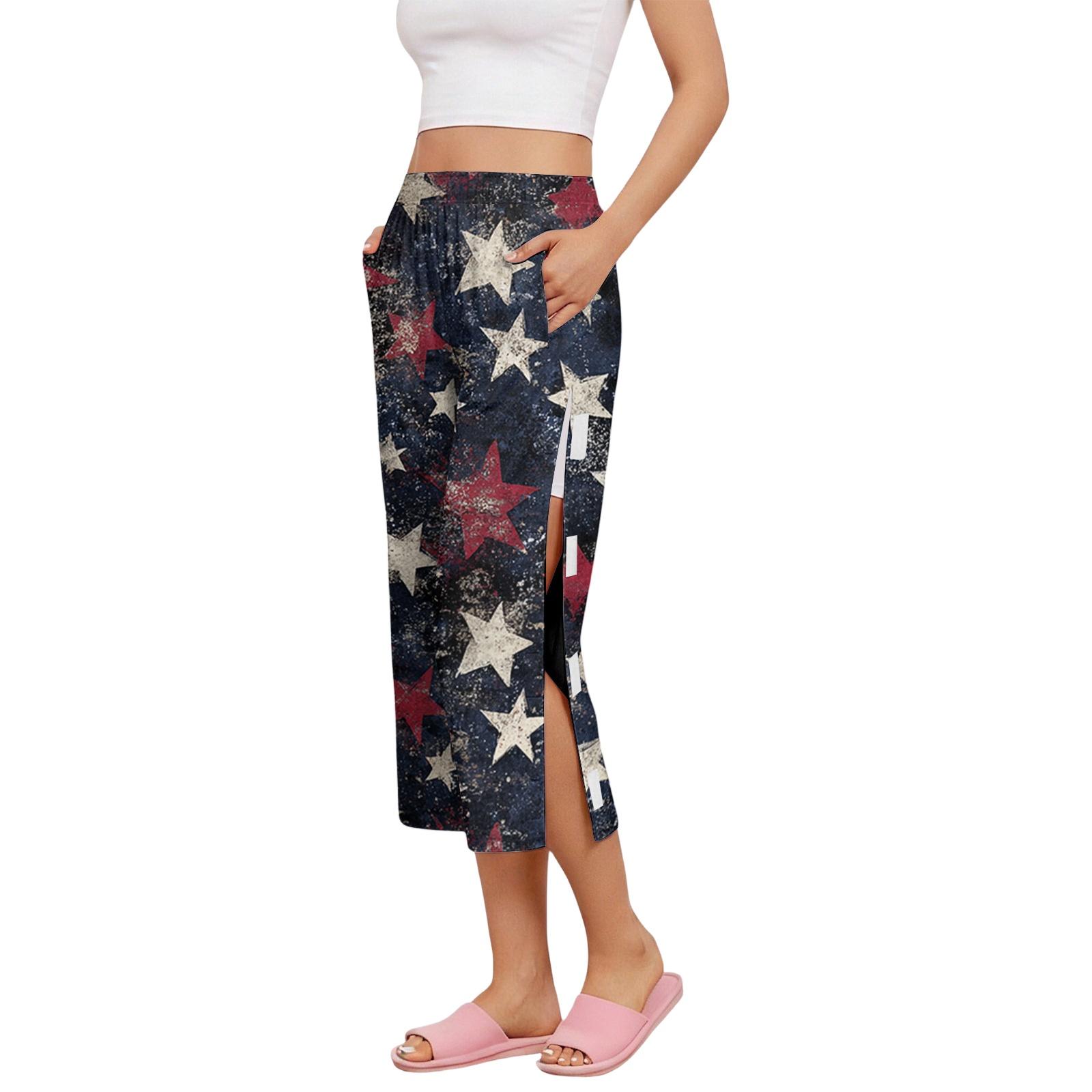 

Women’s Wide Leg Split Pants with Elastic Waistband and Graphic Print Comfortable Loose Fit Trousers for Casual Wear XL