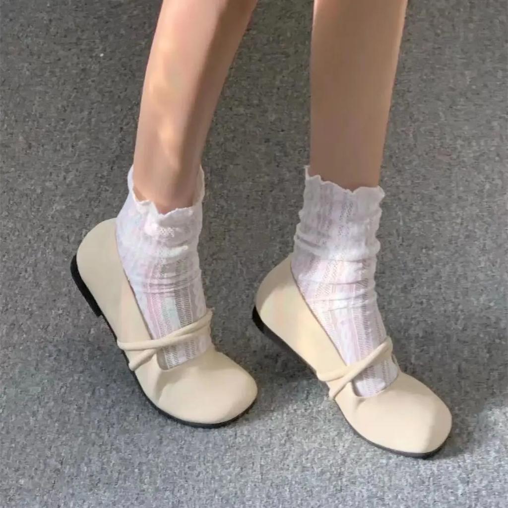 Low Heel Elegant Women's Flat Shoes Single Khaki Round Toe 2025 Summer Trend Vacation On Offer With Discount Y2k Ladies Footwear