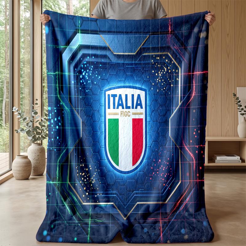 Italy Football Printed Flannel Blanket Skin Friendly Warm Decorative Throw for Indoor Couch Bed Daily Use