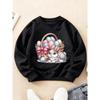 Kids Crewneck Sweatshirt, Easter Bunny & Colorful Egg Basket Print Top for Autumn Winter