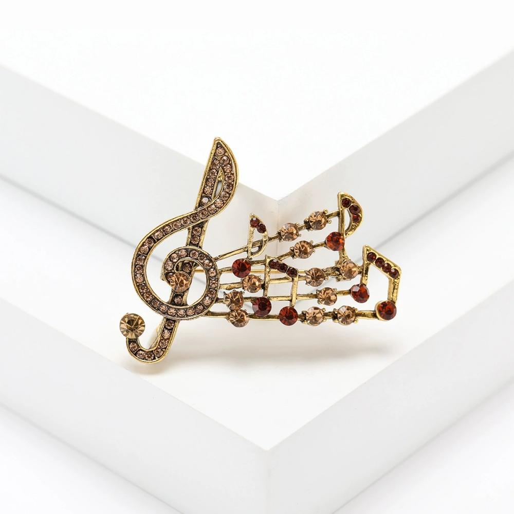 New Geometric Zircon Hollow Musical Note Brooch Unisex Trendy Versatile Fashion Personality Elegant Temperament Party Jewelry коричневый