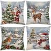 Christmas Theme Short Plush Pillow Cover Set Holiday Print Cushion Case for Living Room Sofa Home Decor 45x45cm