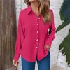 Women's Fashion Casual Solid Color Split Button Long Sleeve Shirt Top