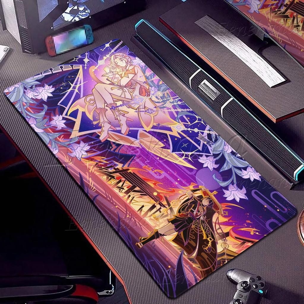 Genshin Impact Mauspad Anime Ästhetik Gaming Verriegelungskante Großes Computerspiel Großes Gummi-Mauspad Laptop-Matte Schreibtischzubehör