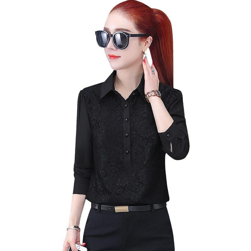 Wiosna i Jesień 2025 Damskie Bluzki z Szyfonu i Koronki - Uniwersalne Topy z Plusem Weluru.