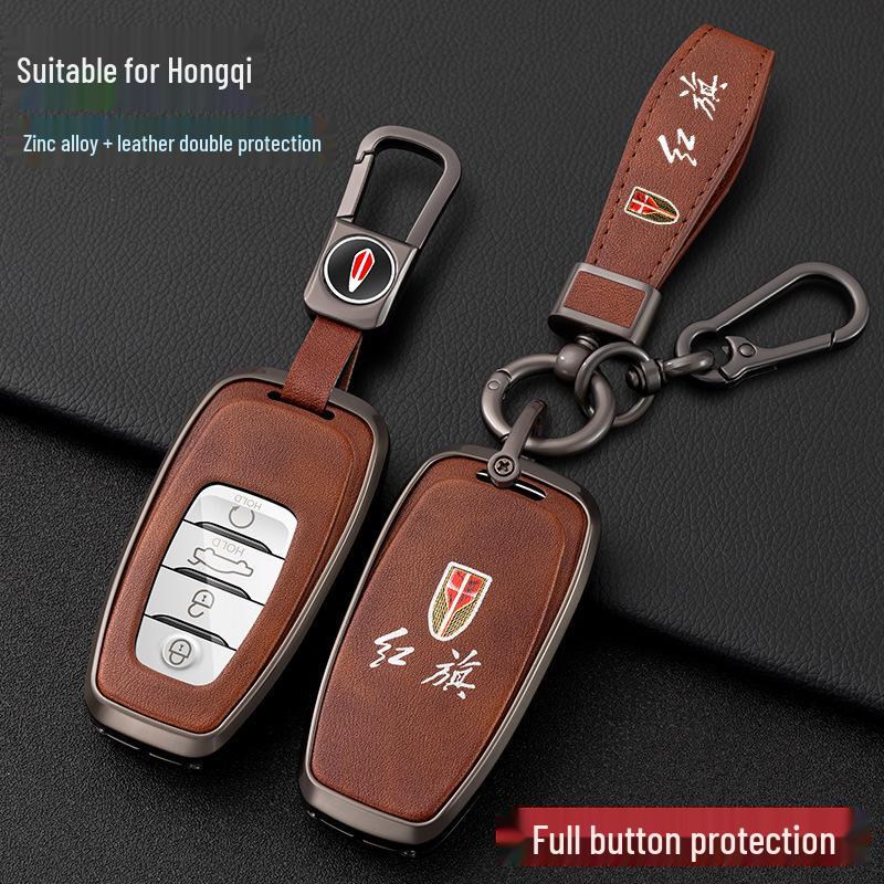 High-End Metal Key Case for Hongqi H9/H5/H7/HS7 - Full Wrap with Buckle Button for 21 Models