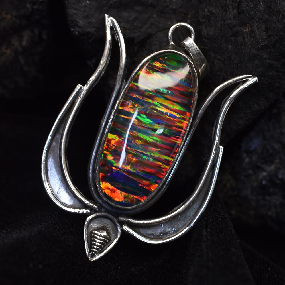 Natural Opal Pendant 53 ct 925 Sterling Silver Oval Birthstone October Birthday Birthstone