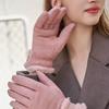 Plush Cuff Metal Buckle Suede Gloves Solid Color Thickened Warm Gloves Women's Stylish Versatile Cold-proof Gloves